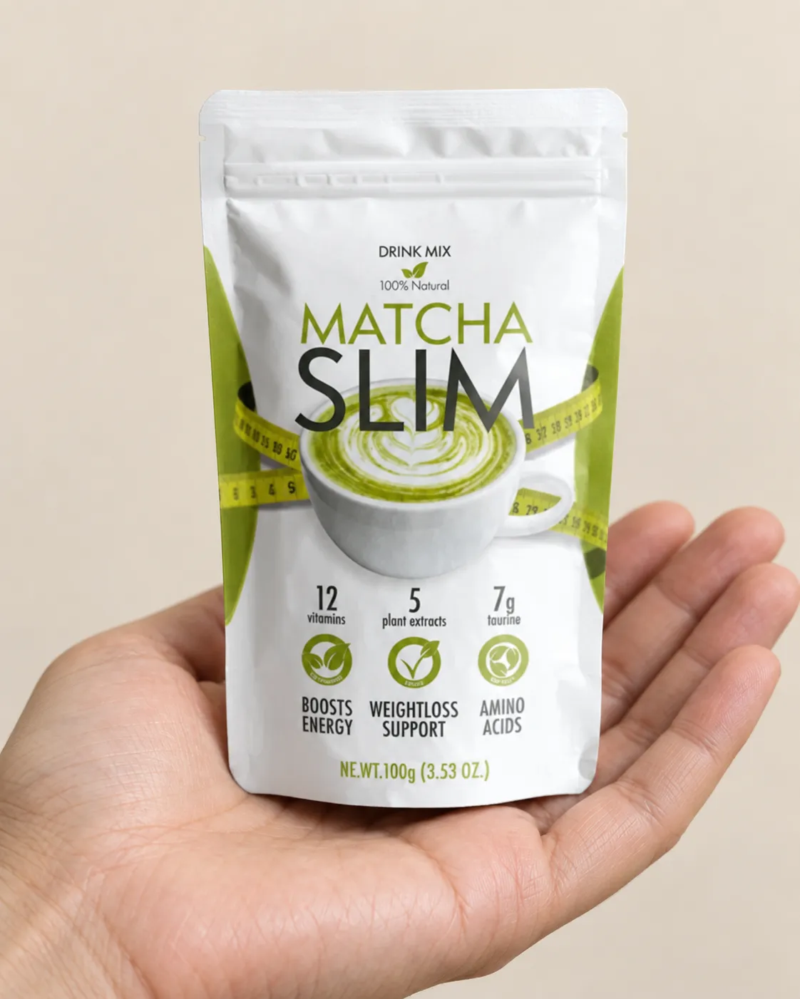Matcha Slim — Verpackung in der Hand