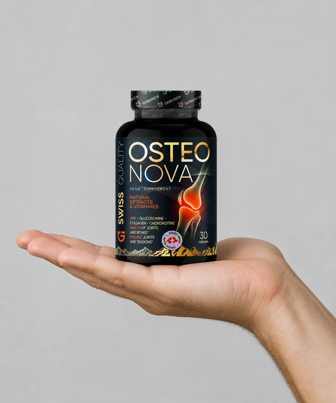 OsteoNova — Verpackung in der Hand