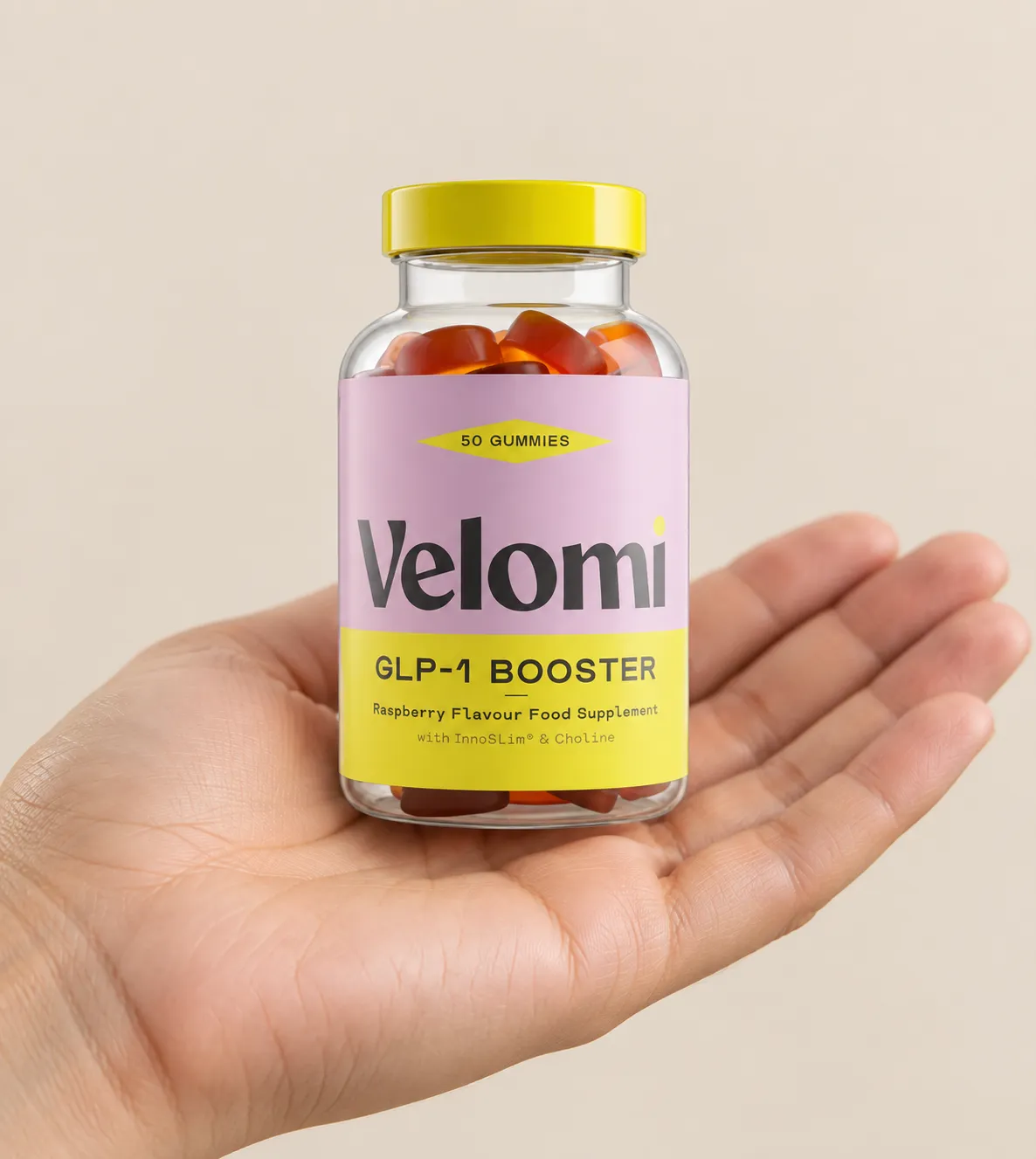 Velomi GLP-1 Gummies — Verpackung in der Hand