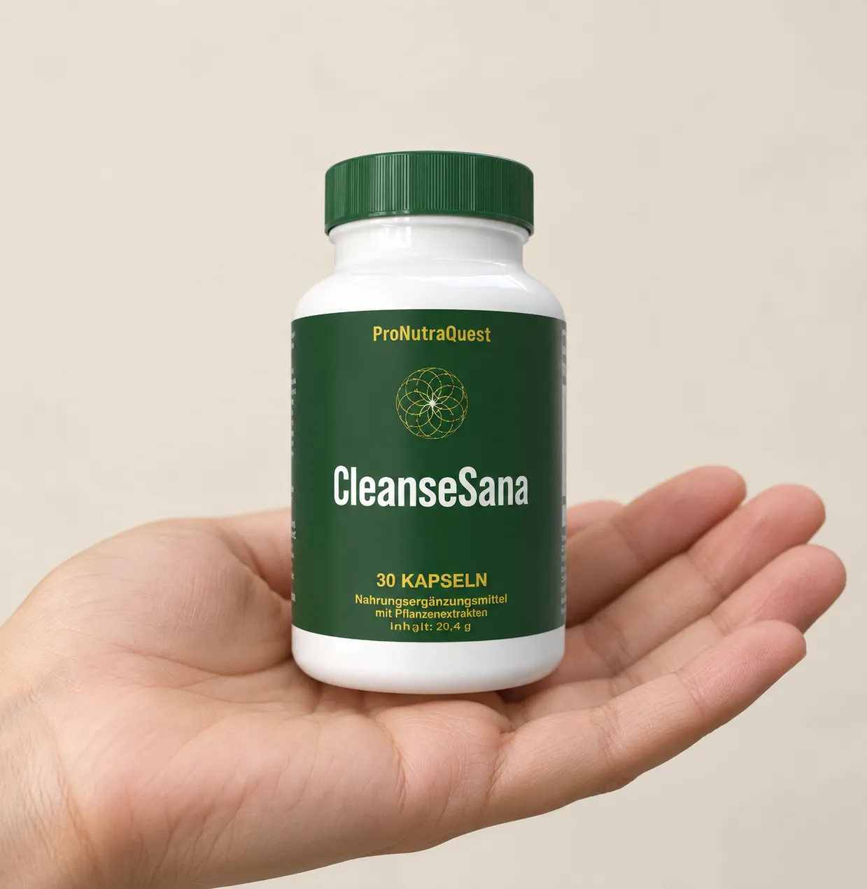 CleanseSana — Verpackung in der Hand