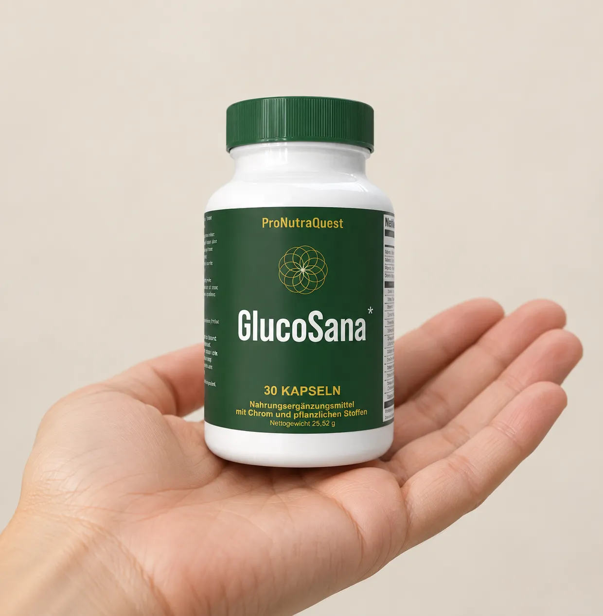 GlucoSana — Verpackung in der Hand