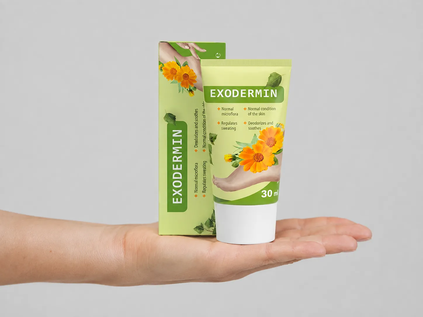 Exodermin — Verpackung in der Hand